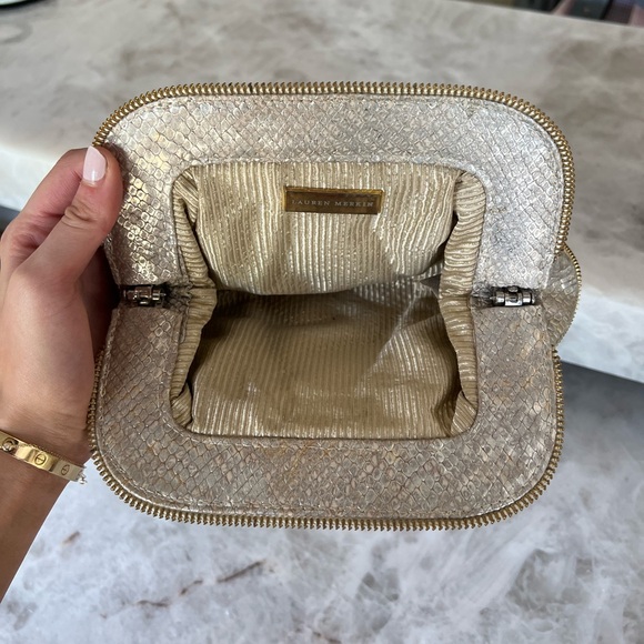 Vintage Lauren Merkin Gold/Silver Metallic Snakeskin Clutch - Picture 3 of 4